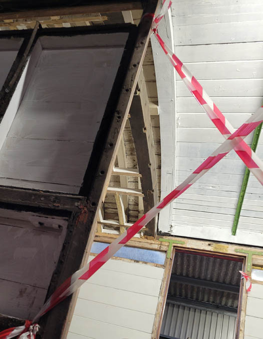 Framing showing the nasty holes left after BR's steel screws were removed